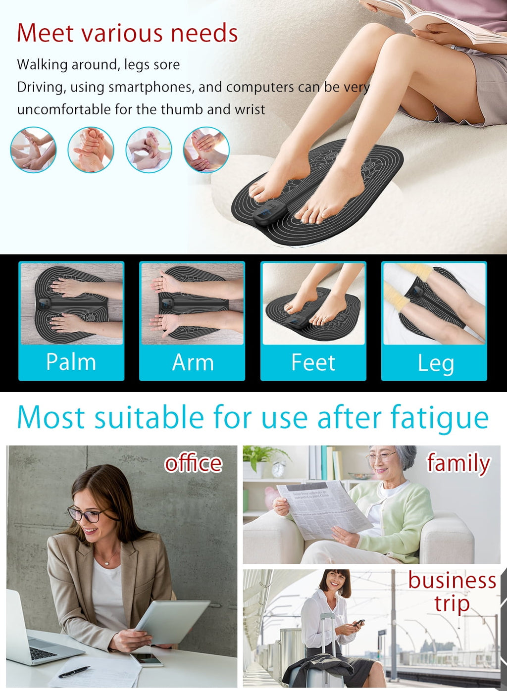 Electric Foot Massager Mat Pad Remote Control USB LED Portable Rechargeable for Men Women 8 Modes 30 Intensity Levels - Image 6