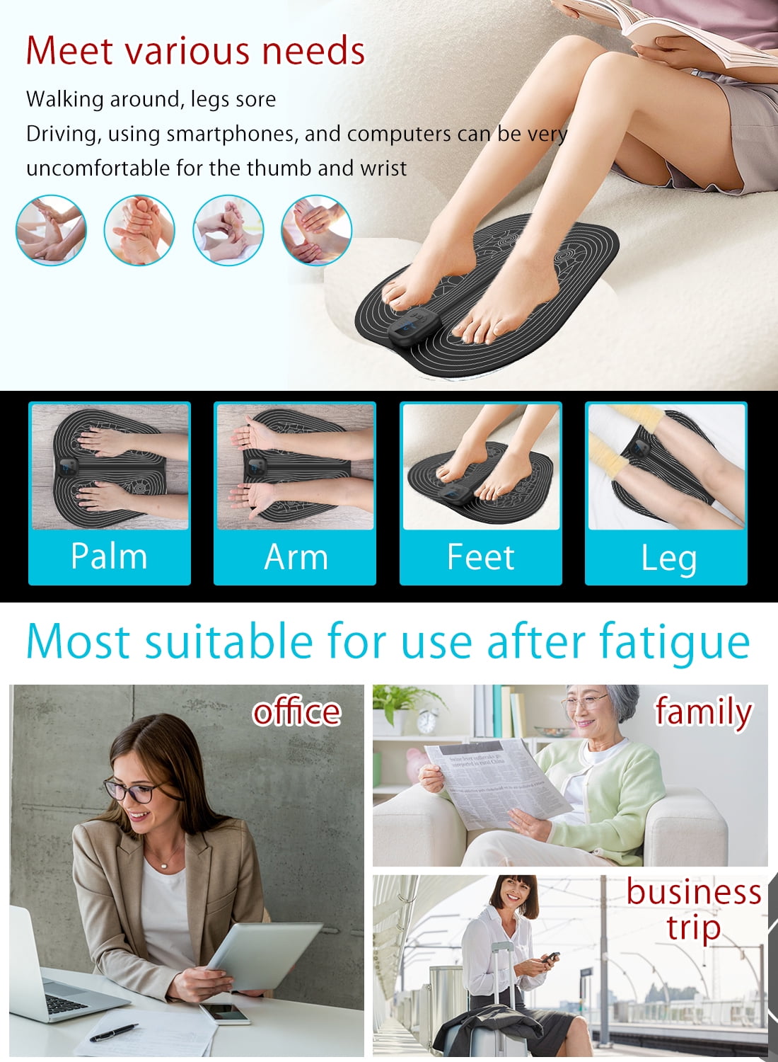 Electric Foot Massager Mat Pad Remote Control USB LED Portable Rechargeable for Men Women 8 Modes 30 Intensity Levels - Image 6