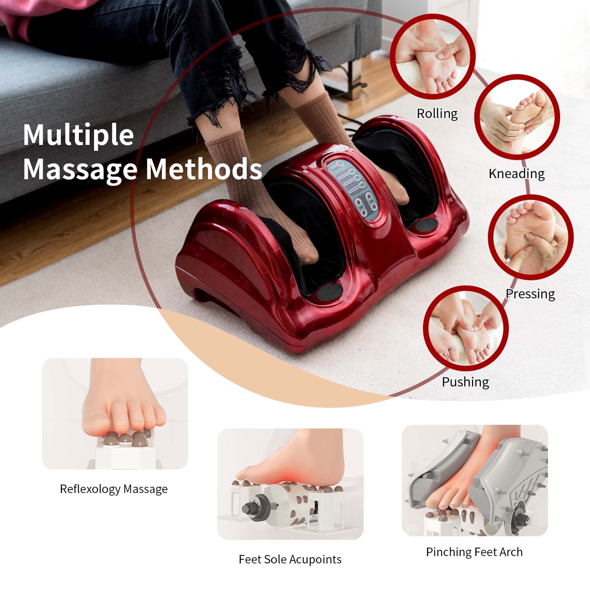 Massager Kneading and Rolling Leg Calf Ankle with Remote Red - Image 6