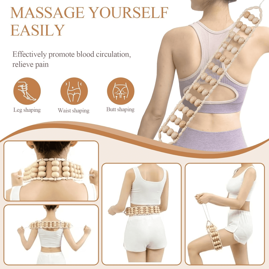 Wooden Back Roller Massager, Back Massager with Roller and Drawstring, Multi-functional Back Roller and Neck Massager... - Image 3