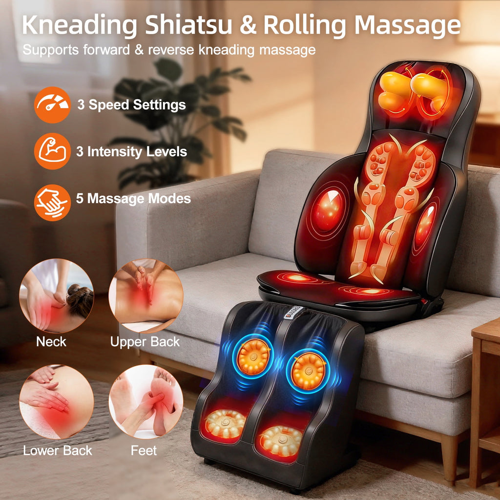 Massage Pad with Foot & Calf Massager, 3D Kneading, Heat & Vibration, Detachable & Foldable for Home Office Use - Per... - Image 6
