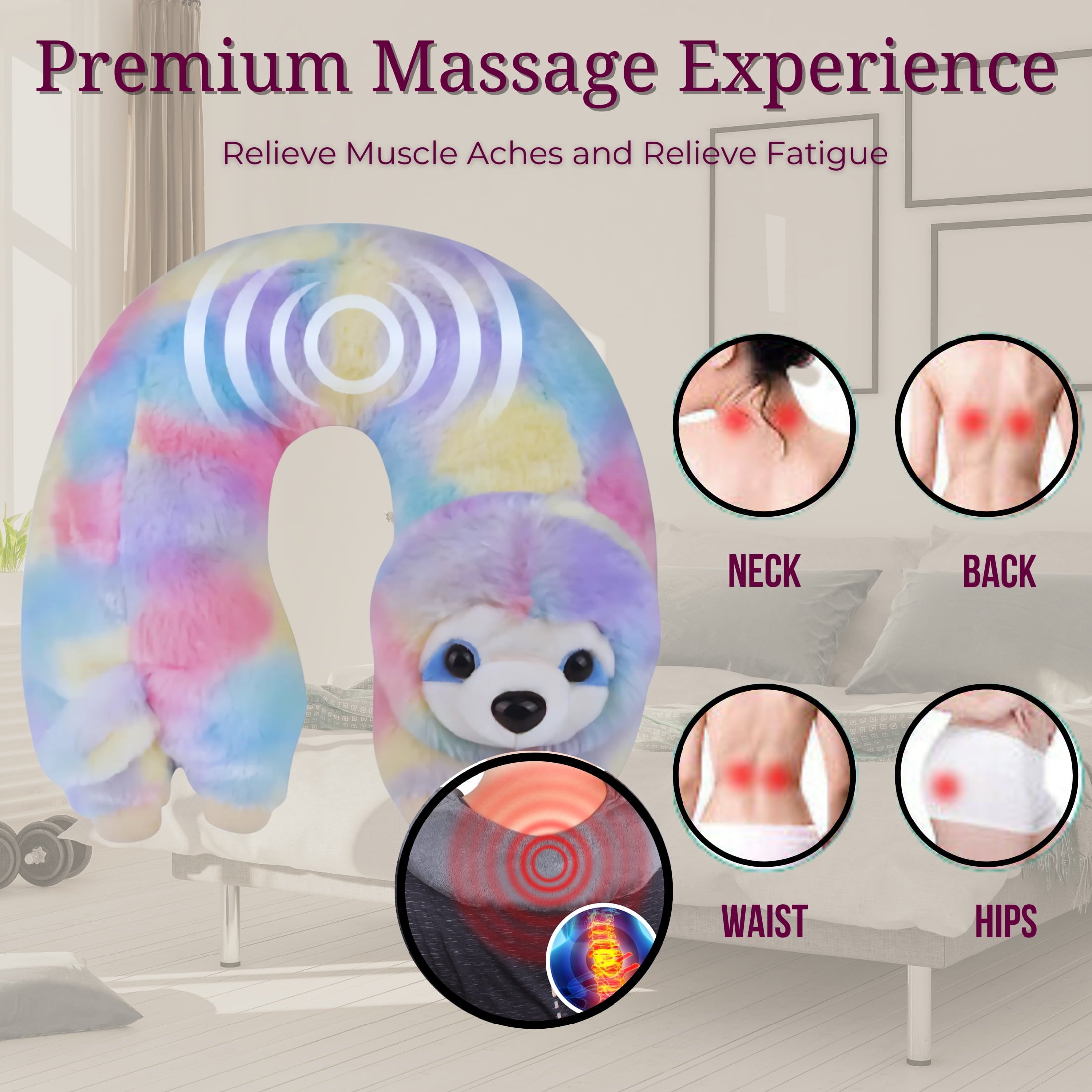 Massager, 11in Vibrating Animal Massage Cushion U-Shaped Pillow with Relaxing Vibration Soft Portable Travel Wrap Chr... - Image 5