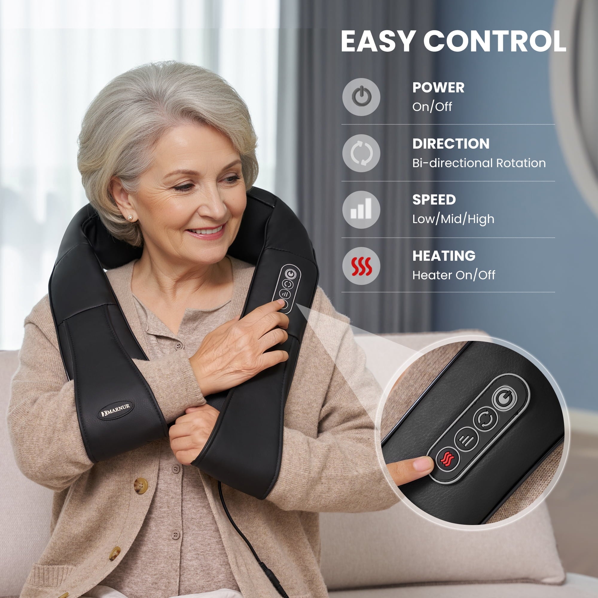 and Shoulder Massager, 3D Deep Tissue Kneading Shiatsu Massager with Heat, Black - Image 2