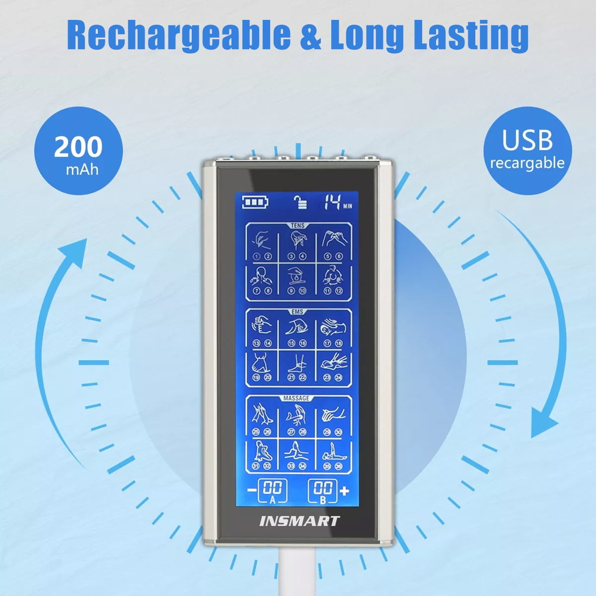 3-in-1 Unit Rechargeable Muscle Stimulator Dual Channel with 10 Reusable Electrode Pads 36 Modes for Back Neck Pain M... - Image 5