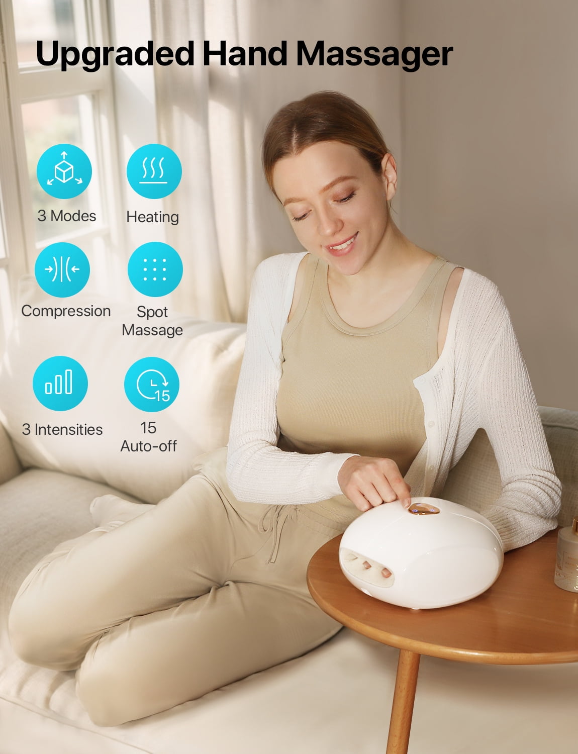 Massager with Heat, Rechargeable Finger Massager, 3 Compression Levels, Ideal Gift for Loved Ones, White - Image 4