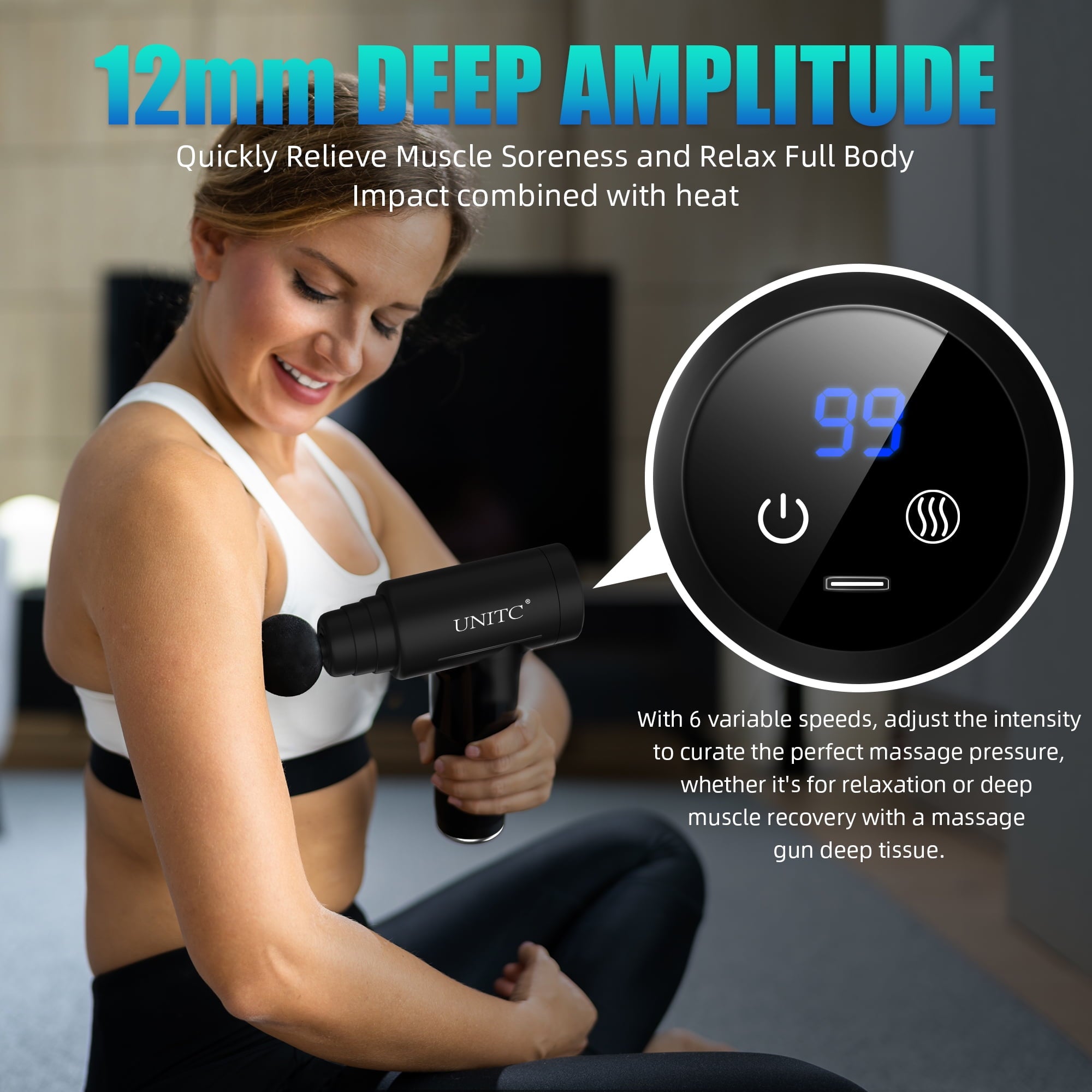 Mini Massage Gun with Heat and Cold, Deep Tissue Messager with 6 Heads, Gifts - Image 2