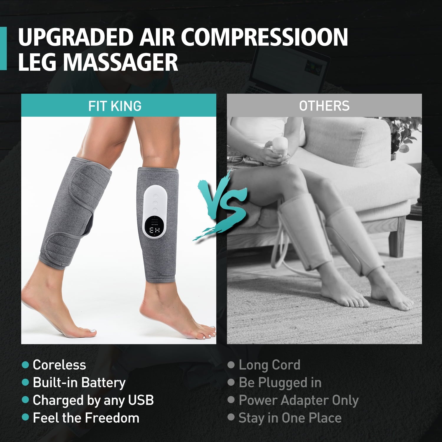 for Circulation and Pain Relief,Calf Air Compression with Heat, with 3 Intensities,3 Modes,Easy to use, Muscle Relaxa... - Image 4
