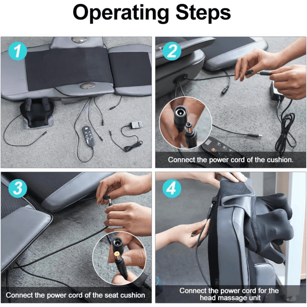 Pad Seat Massager w Adjustable Neck & Back/ Heat for Home Office, Gray - Image 6