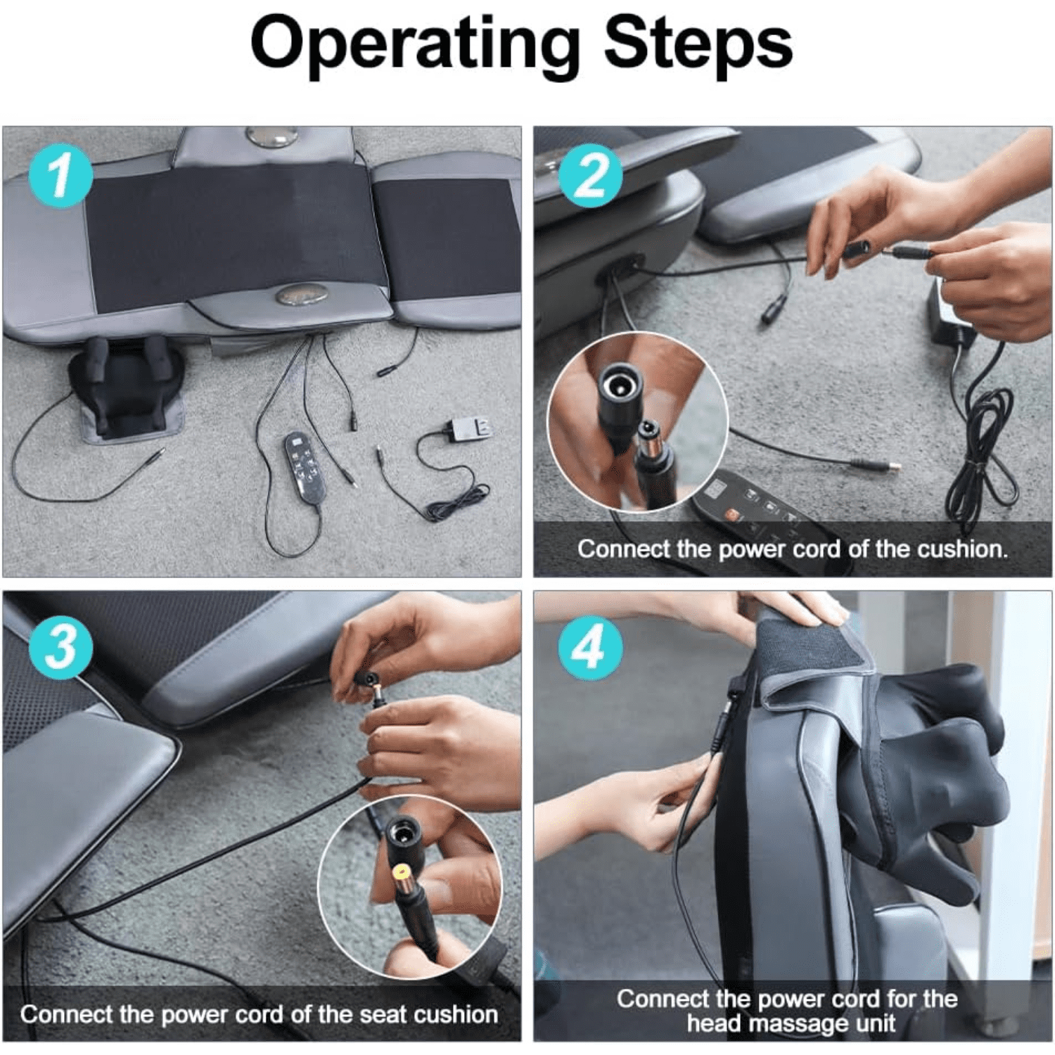 Pad Seat Massager w Adjustable Neck & Back/ Heat for Home Office, Gray - Image 6