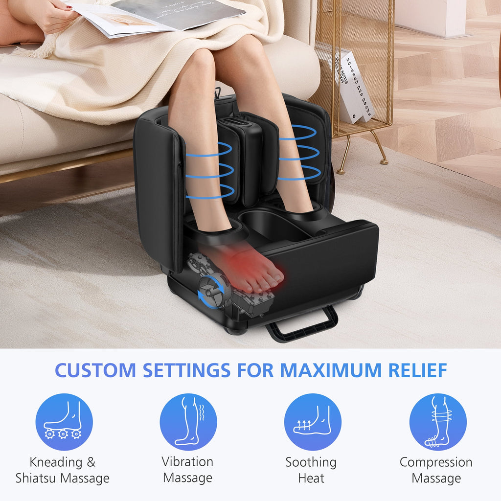 2 in 1 Foot Massager Machine & Ottoman Foot Rest Shiatsu Calf and Foot Massager with Heat Black - Image 2