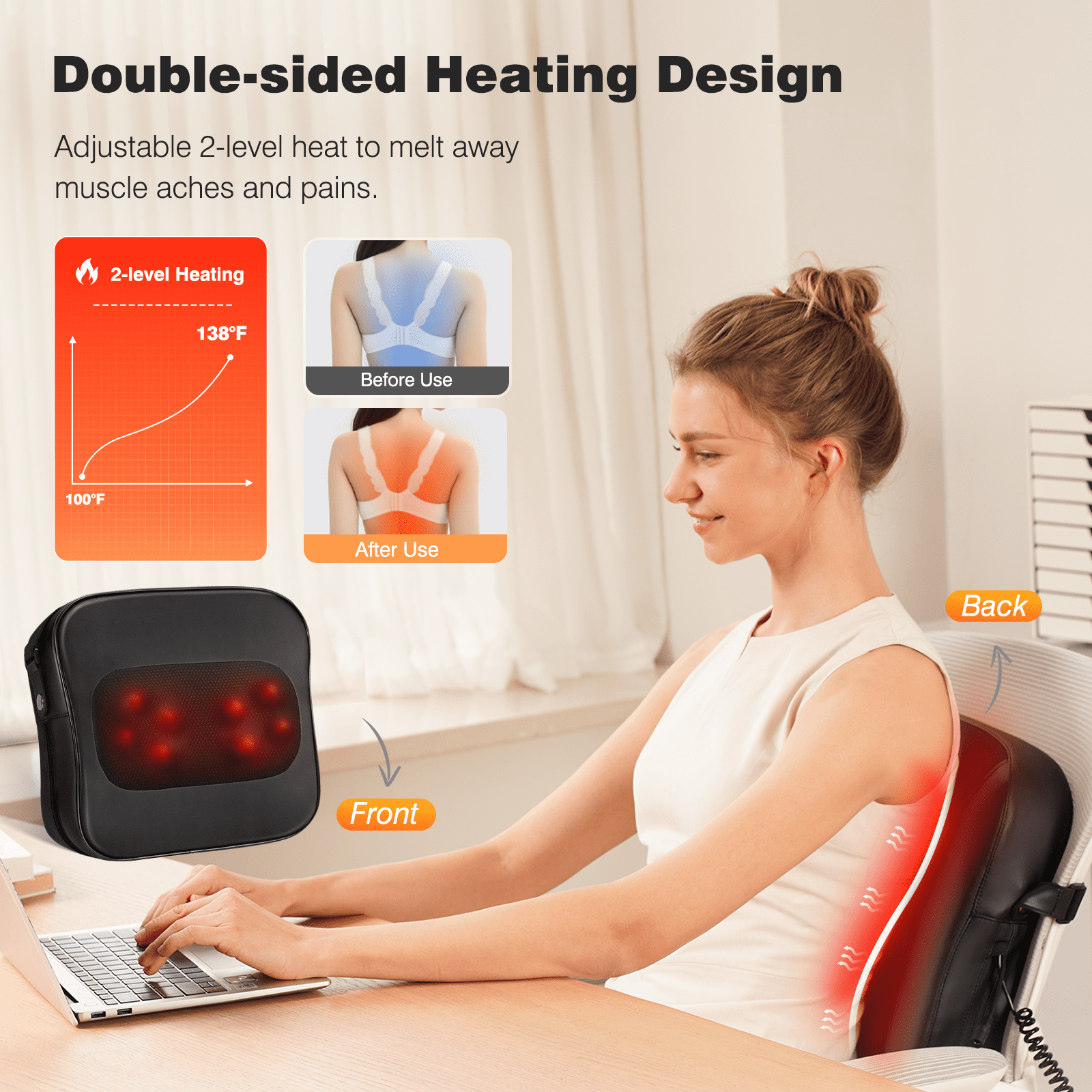 and Neck Massager with Heat, Deep Tissue Kneading Pillow for Office Chair, Gifts for Mom Dad - Image 2