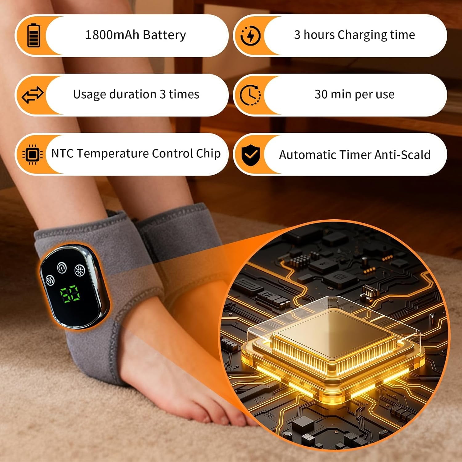 3 Vibration Modes, 5 Heating Levels, Smart Timer and Touch Screen, Foot , Promotes Blood Circulation, Relieves Pain. - Image 6