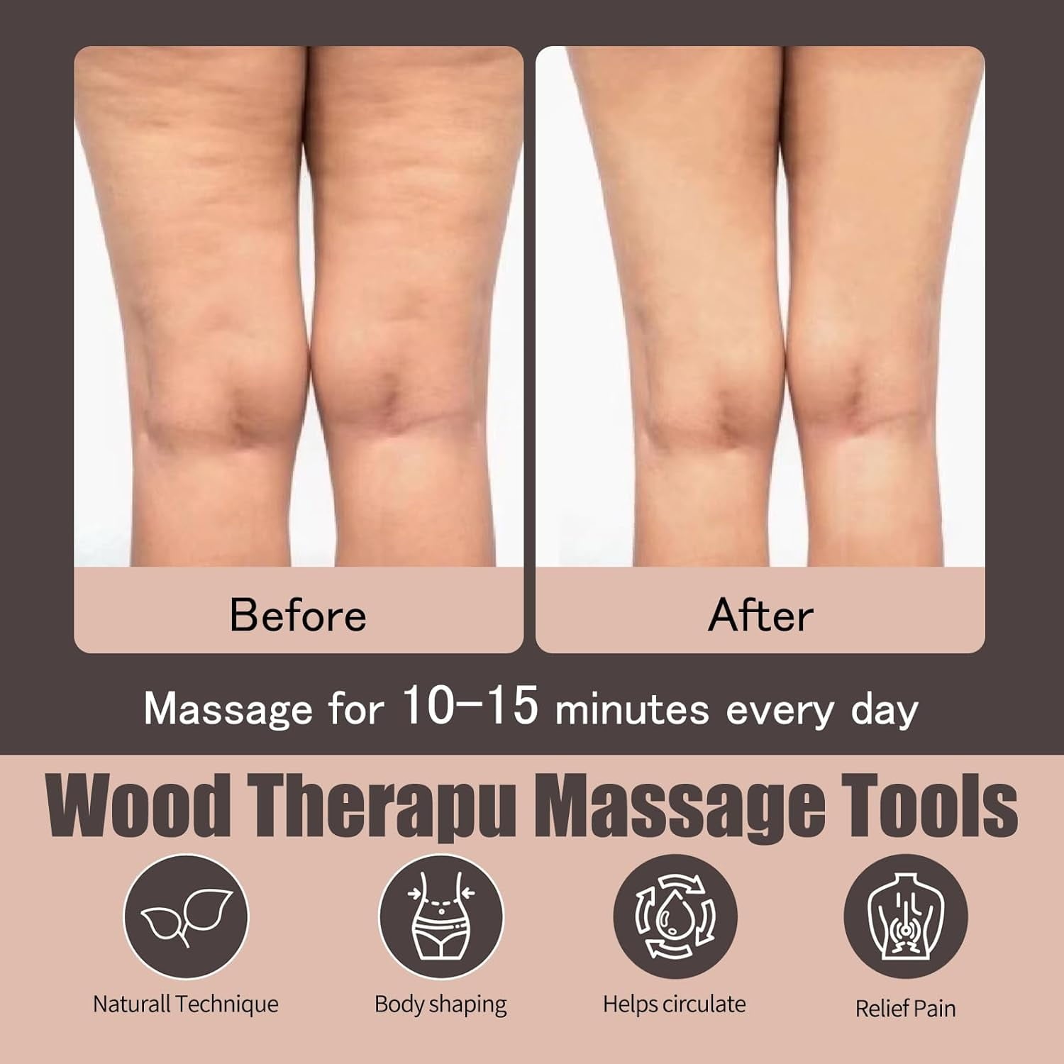 6 in 1 Wood Therapy Massage Tool Set for Body Sculpting Massage, Lymphatic Drainage and Muscle Pain Relief, Cellulite... - Image 2