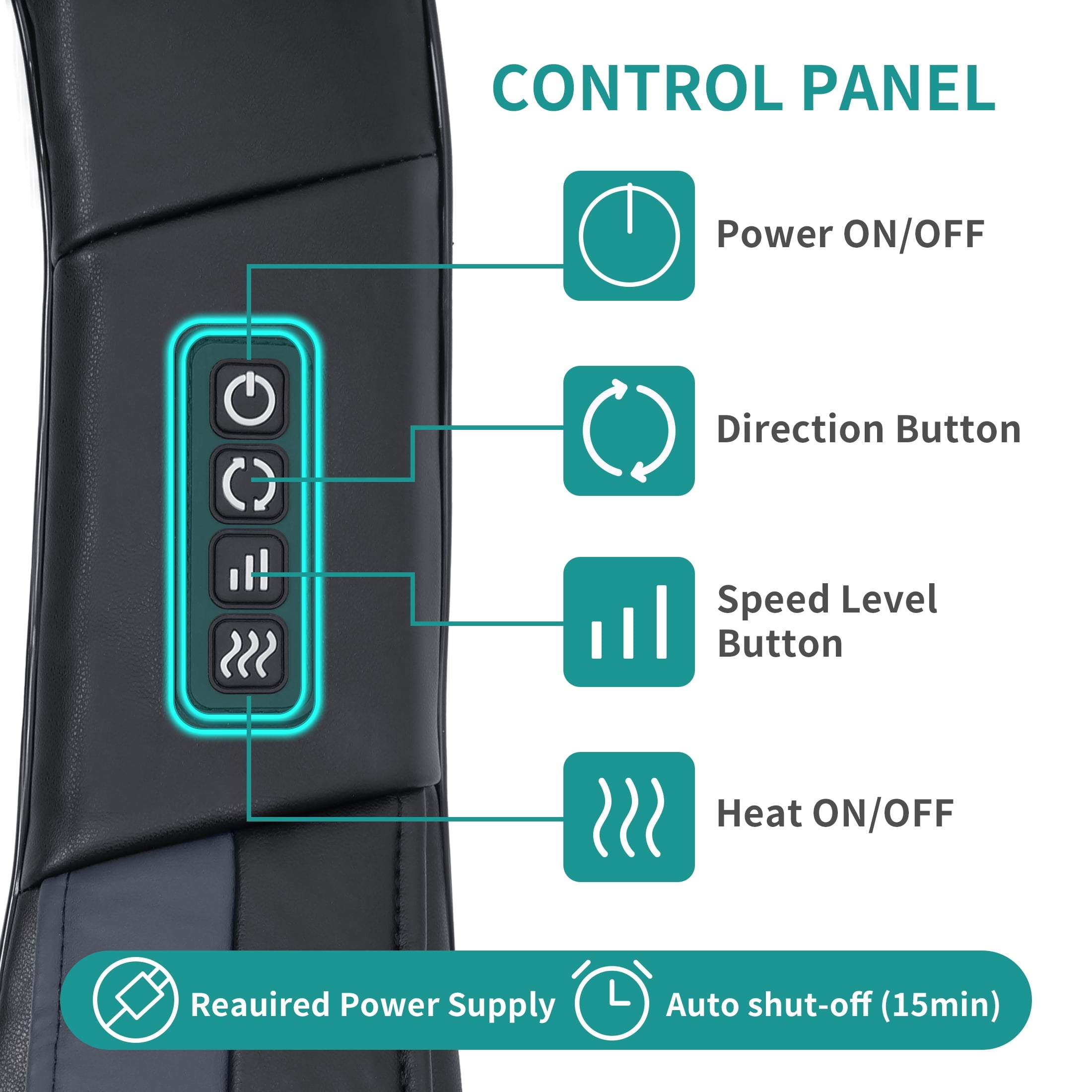 Massager with Heat, Electric Deep Tissue 3D Kneading Massage Pillow - Black - Image 3