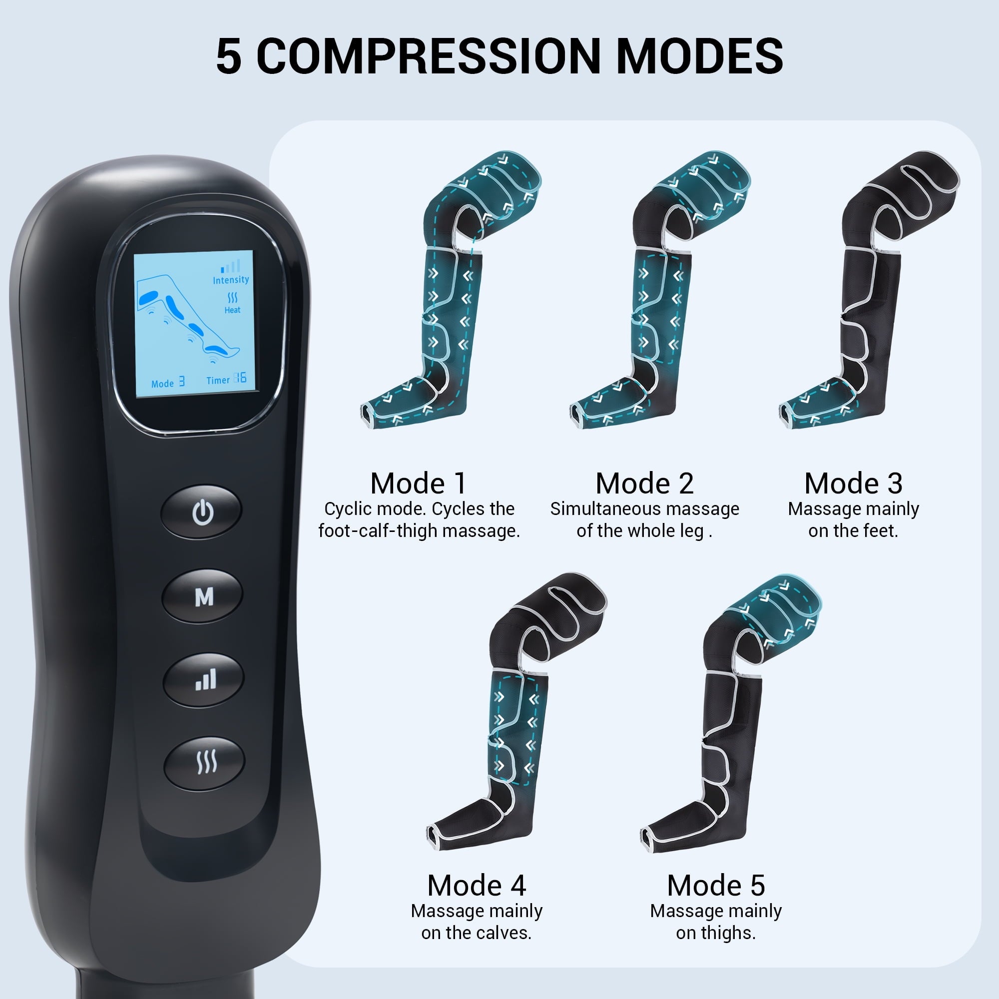 with Heat and Compression for Foot, Calf, and Thigh Circulation, 5 Modes, Plus Size, Black - Image 5