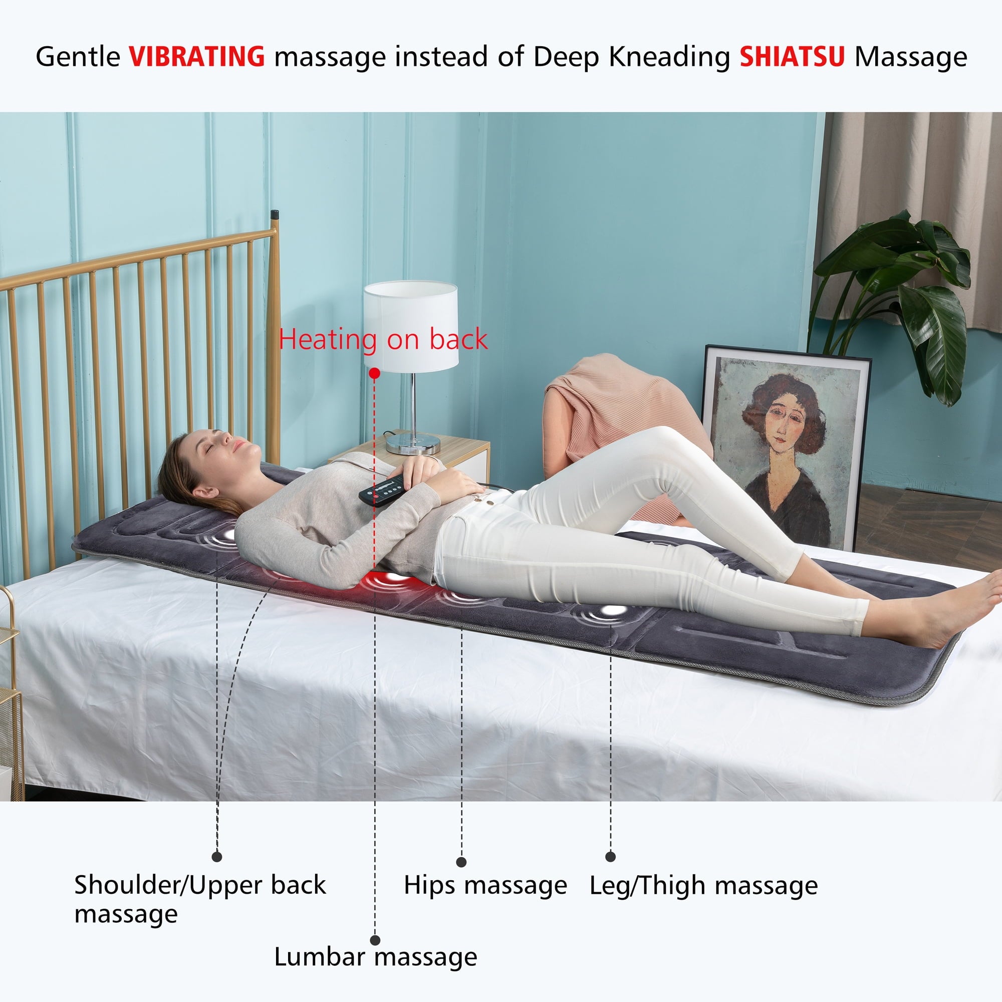 Back Massager with Heating, 10 Soothing Vibration Back Massage Pad for Pain Relief, Massage Mat,Gifts - Image 2