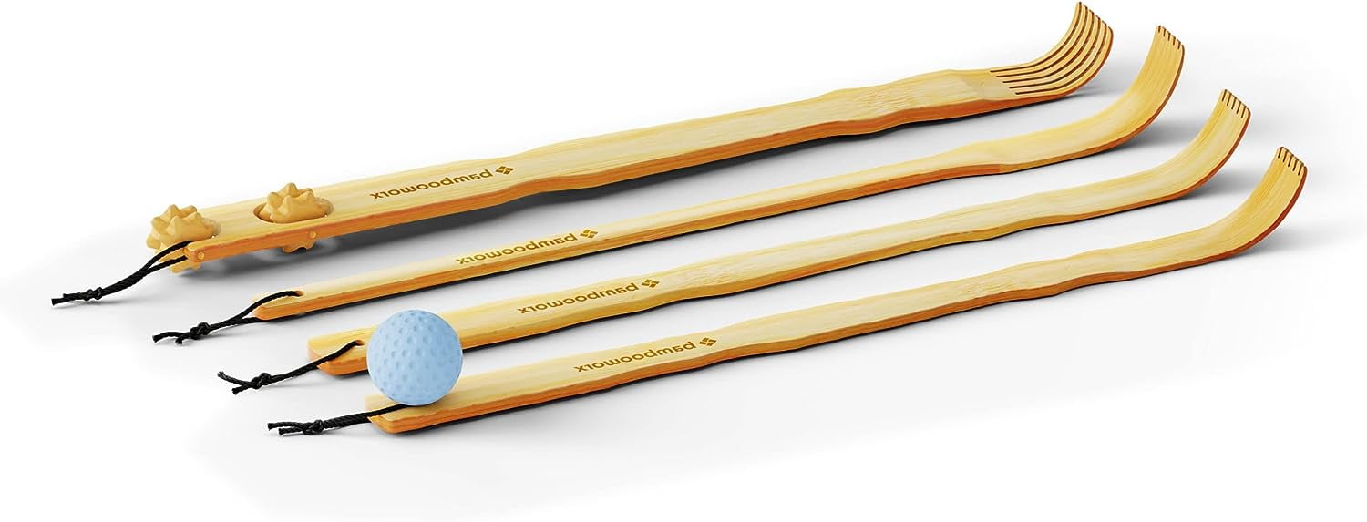 4 Piece Traditional Back Scratcher and Body Relaxation Massager Set for Itching Relief, 17.5", Strong and Sturdy, 100... - Image 3