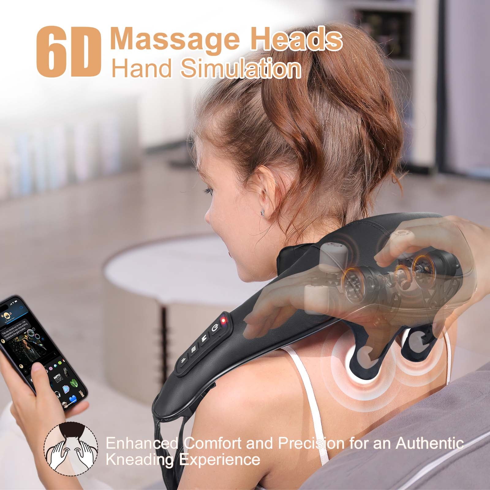 neck massager, deep tissue massage for pain relief, 6D wireless neck and shoulder massager, with heating function, su... - Image 2