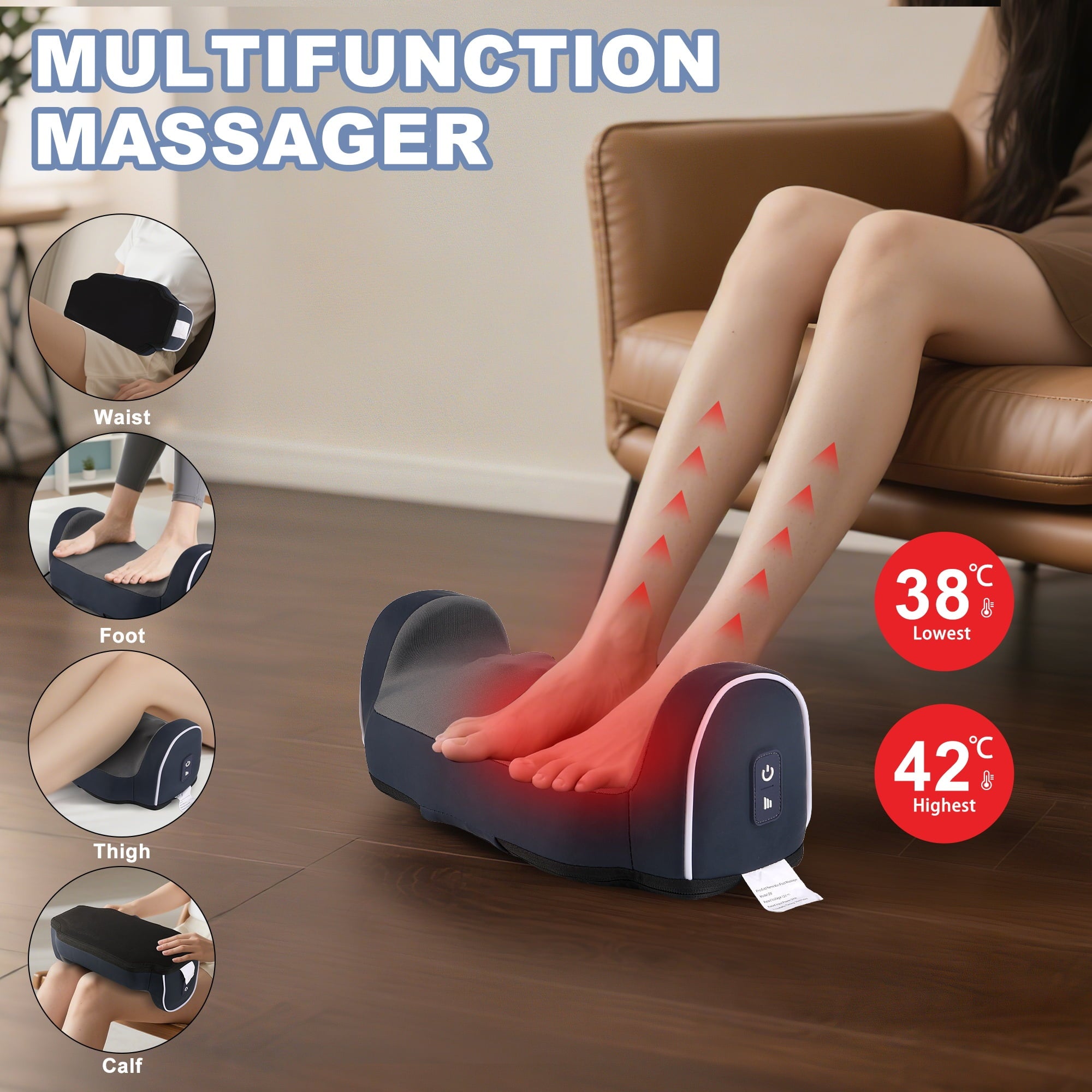 Electric Shiatsu Foot Calf Massager with Heated Kneading Rolling Relaxation Leg Arm Massage Acupuncture Points Multip... - Image 3
