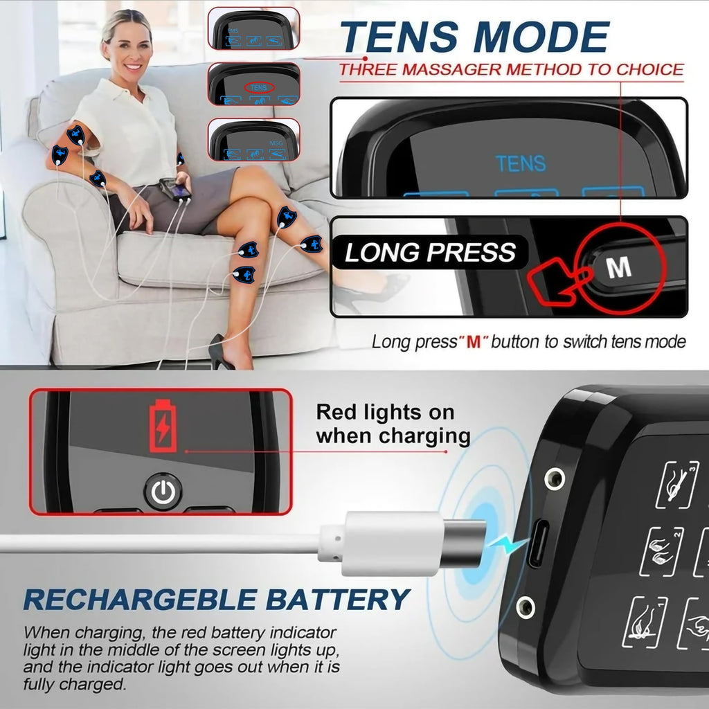 Rechargeable Muscle Stimulator Dual Channel with 8 Reusable Electrode Pads 27 Modes for Back Neck Muscle Relief Manag... - Image 5