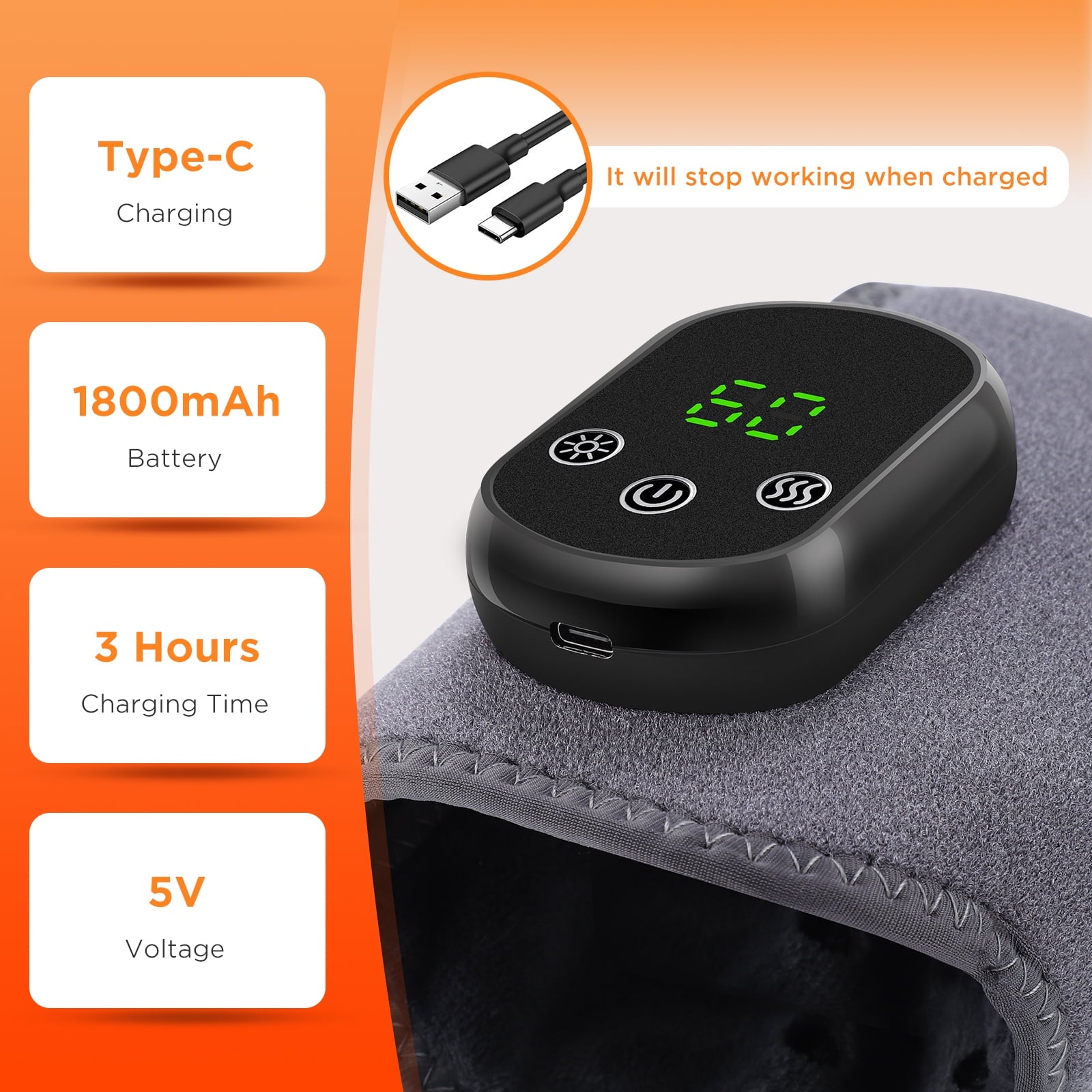 with Heat, Foot , Heating Pad, USB Rechargeable Heated Brace Wrap Warmer, 5 Heat Levels, 3 Vibration Modes, Auto Shut... - Image 5