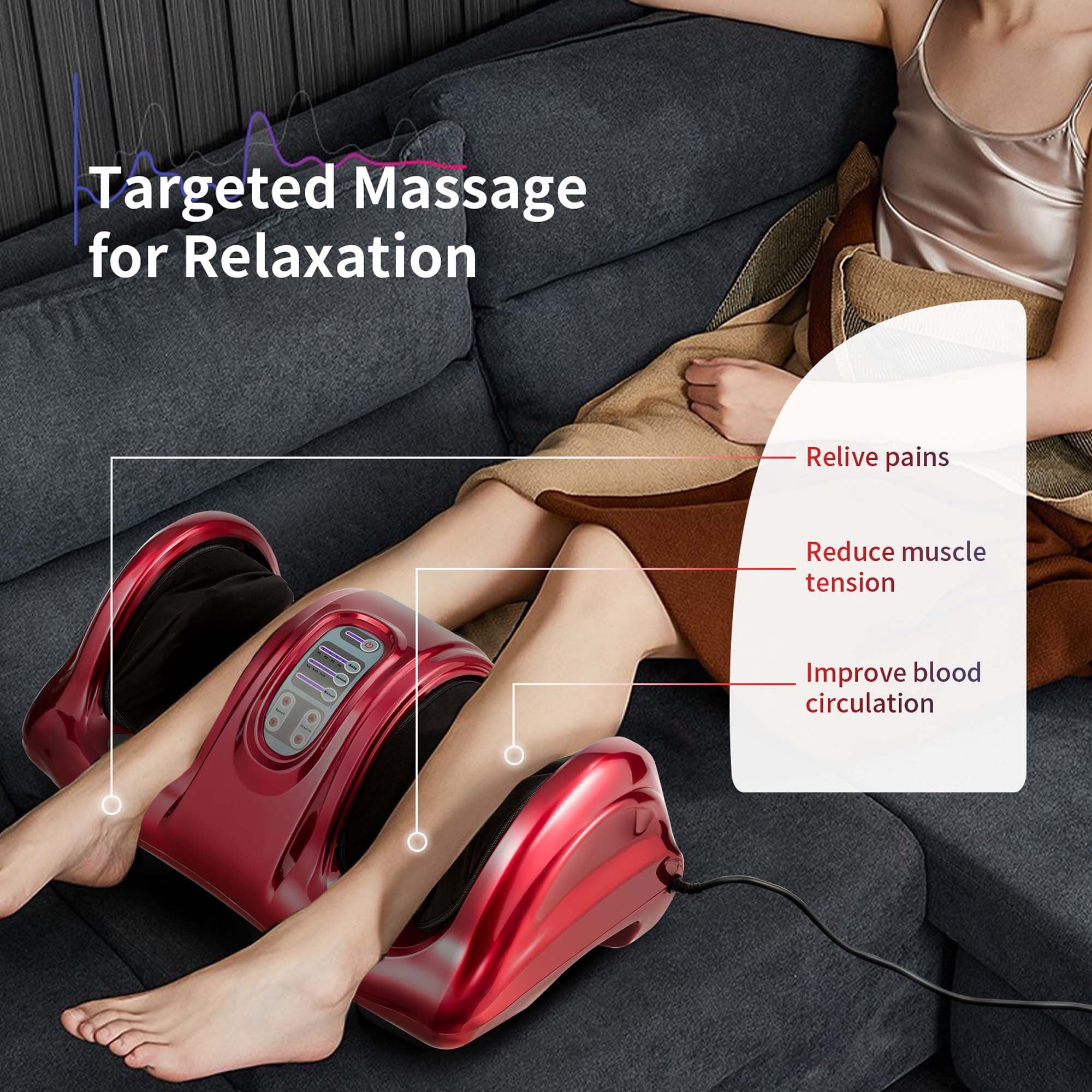 Massager Kneading and Rolling Leg Calf Ankle with Remote Red - Image 5