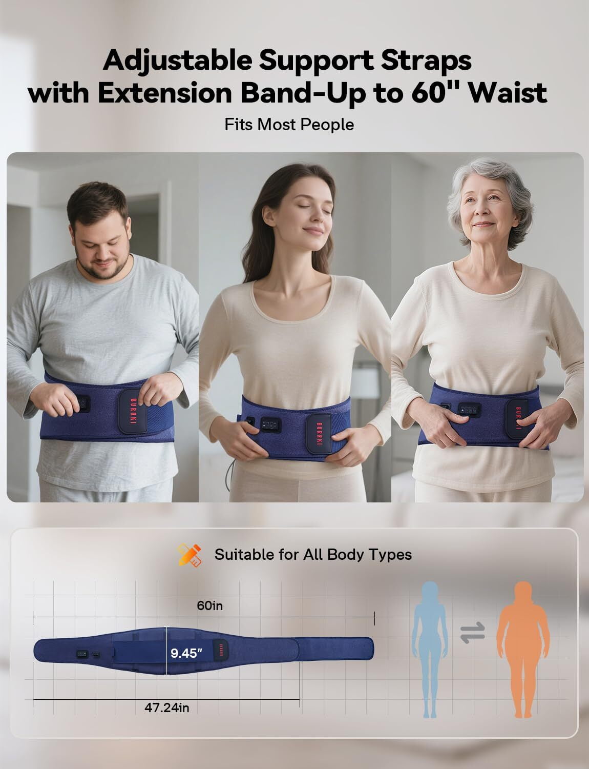 Pad for Back Pain Relief, 47-60" Lower Back Massager with 3 Heat & 3 Timer & 5 Vibration, Heated Back Lumbar Support ... - Image 6
