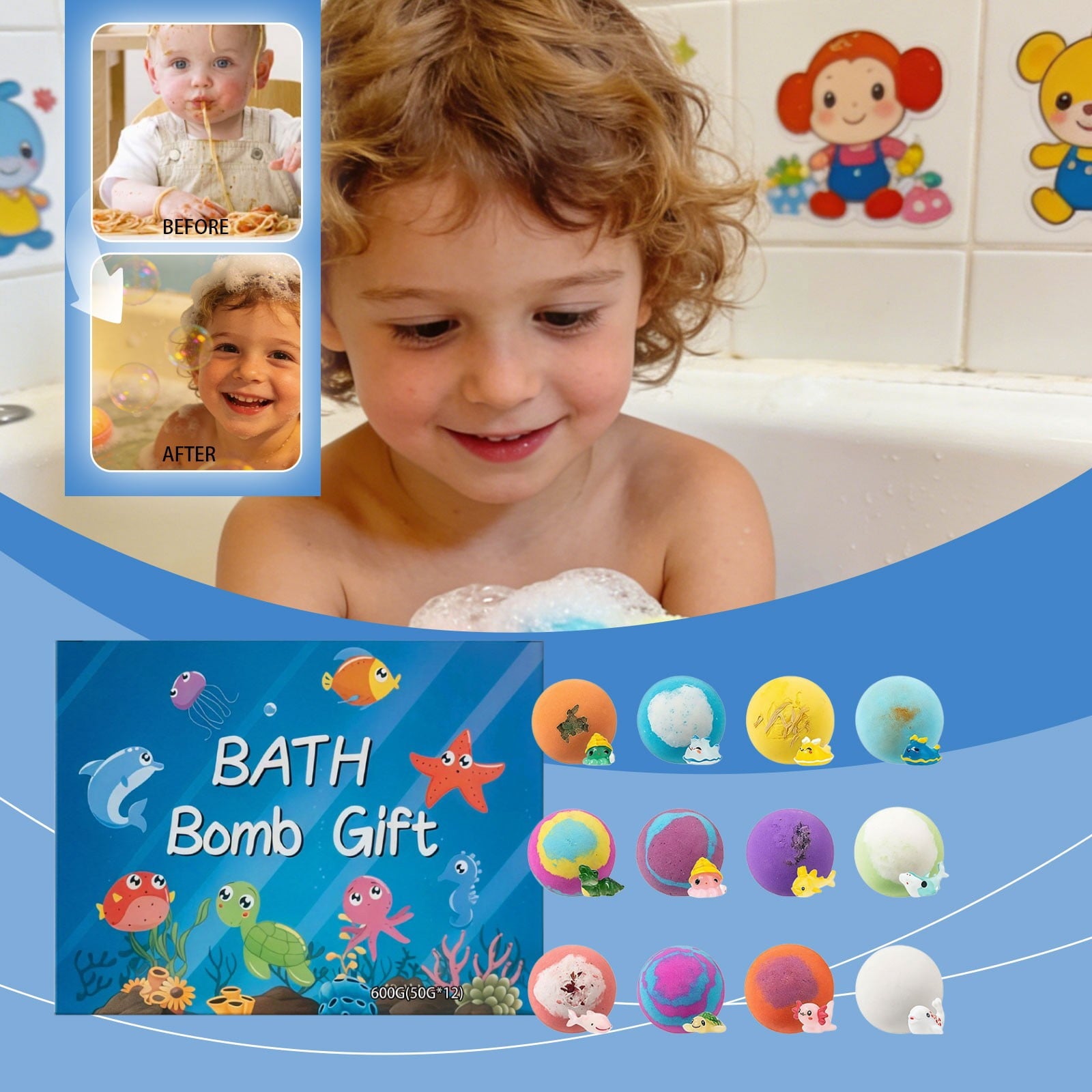 12 Pack Ocean Themed Bath Bombs Set With Surprise Sea Animal Figurines Rich Fizzing Bubbles For Daily Home Spa Relaxa... - Image 5