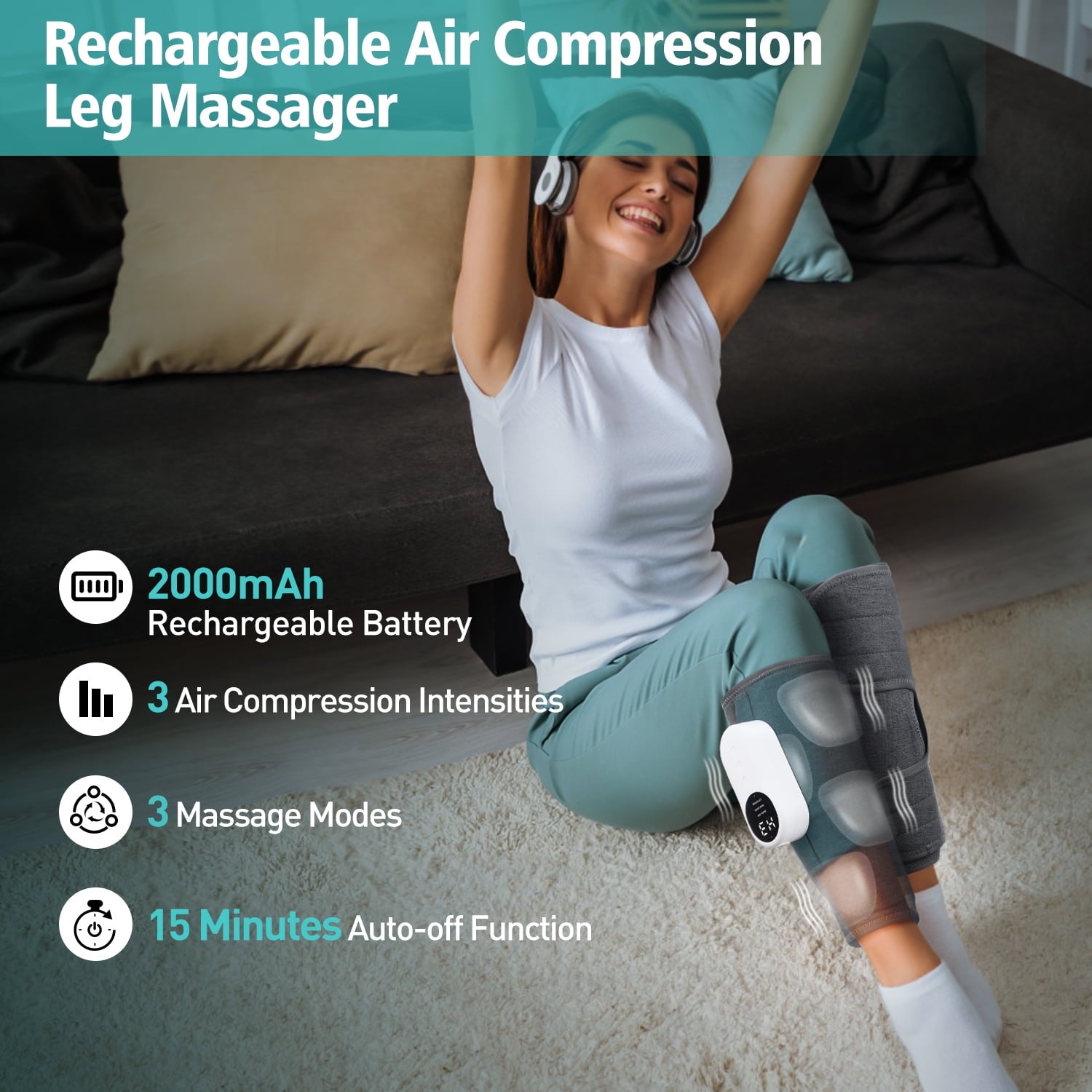 for Circulation, Air Compression for Calf Foot s Muscle, 3 Modes 3 Intensities and Heat Calf Wraps for All Size,Relie... - Image 2