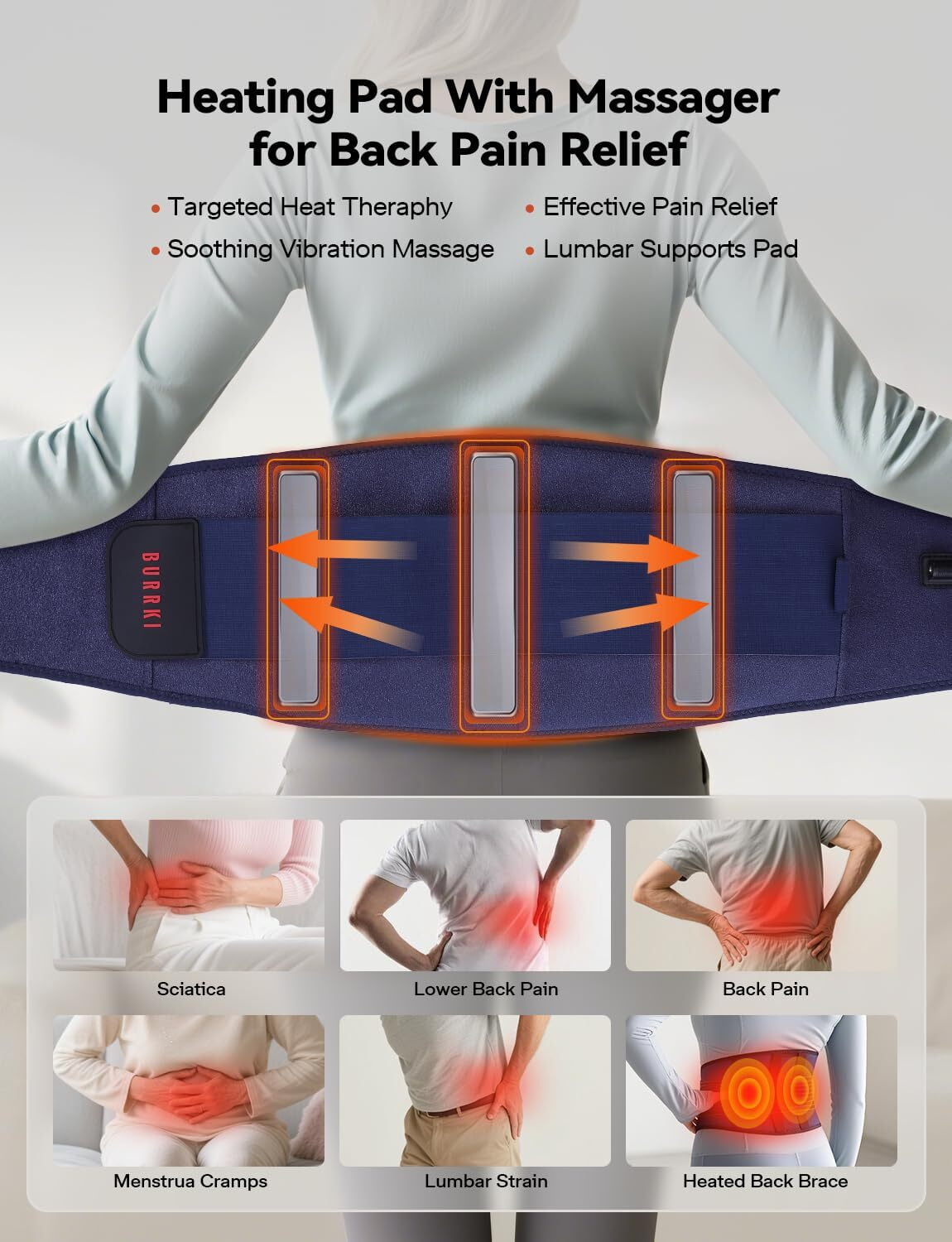 Pad for Back Pain Relief, 47-60" Lower Back Massager with 3 Heat & 3 Timer & 5 Vibration, Heated Back Lumbar Support ... - Image 4