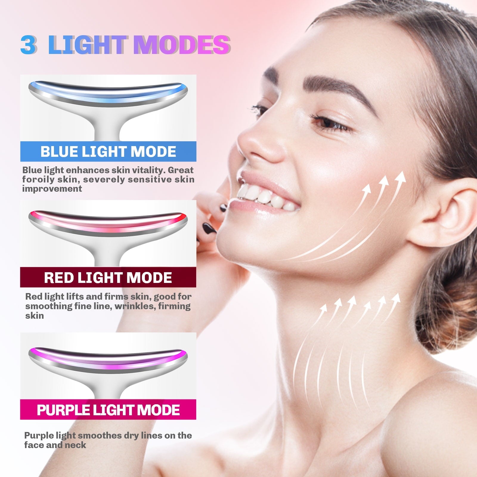 for Skin Care, Massager with 3 Color Modes Heat & Vibration Electric Lifting Device for Wrinkle Removal White - Image 2