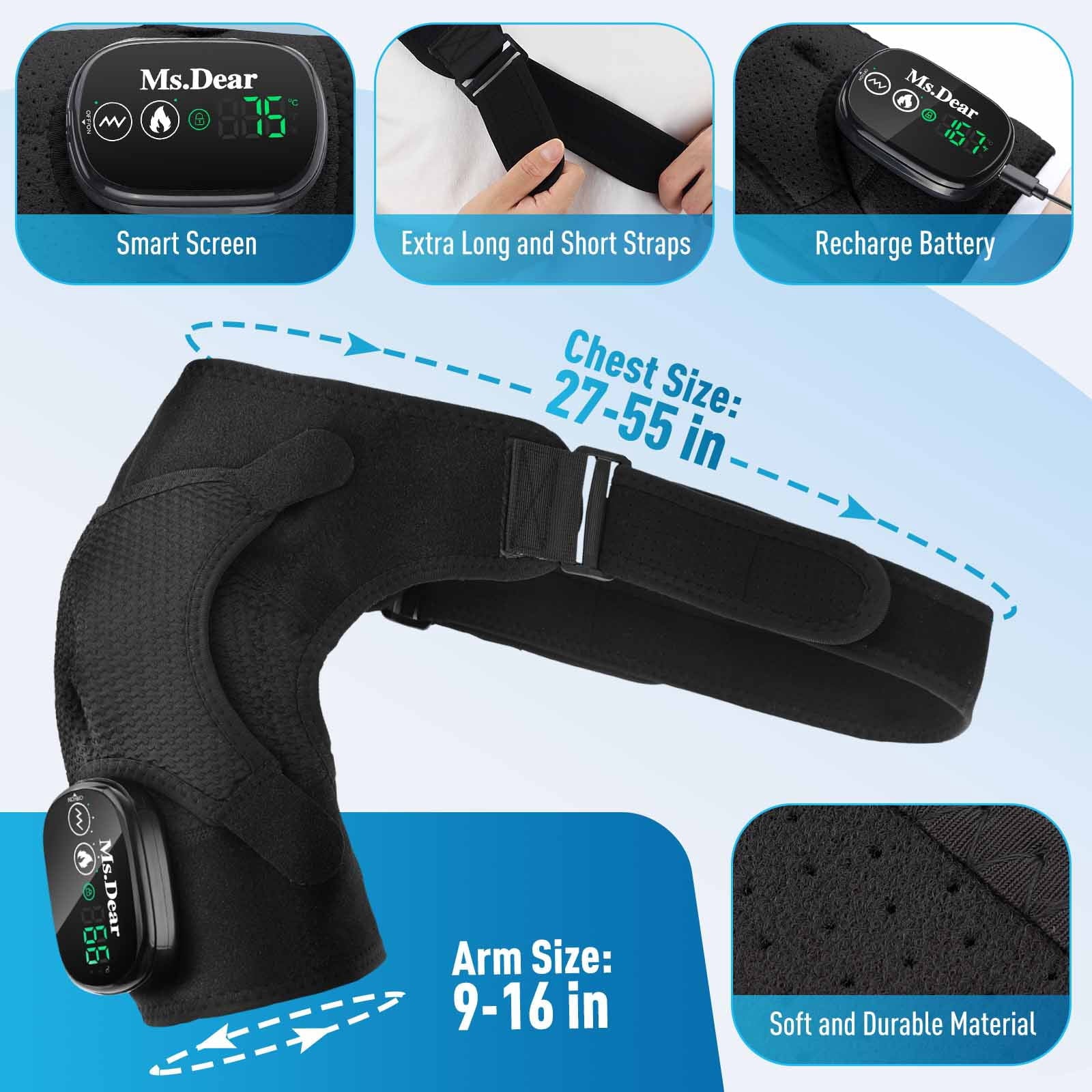 Pads with Massage,Heated Brace for Men Women,Cordless Massager with 5000mAh Battery,Heated Wrap with 6 Heat & 3 Vibra... - Image 6
