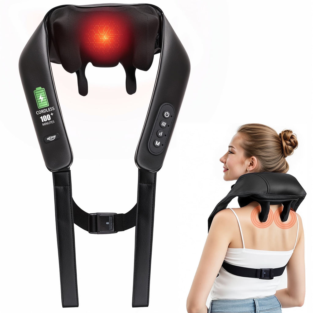 and Shoulder Massager with Heat, Cordless 6D Deep Tissue Kneading Massager for , Back, and Legs - Black