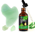 Tool + Black Castor Massage Oil, Natural Jade Tool for Face & Eye, for Puffiness Reducing & Jawline Sculpting, Relaxa...