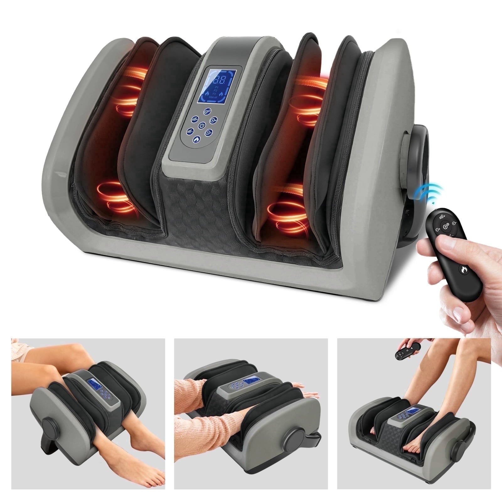 Massager with Heat, Deep Kneading and Calf Massager with Vibration Compression, Electric Leg Massager Machine for Cir...