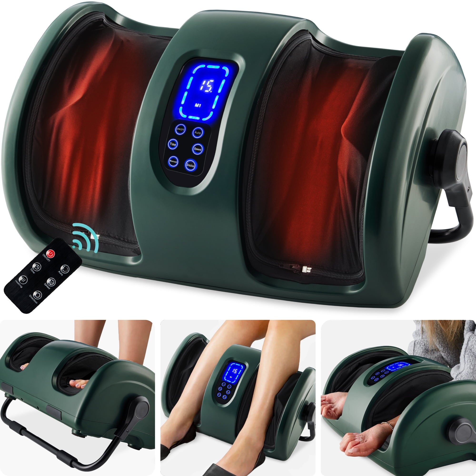 Foot Massager Machine, Therapeutic Reflexology Massager w/ High-Intensity Rollers - Dark Green