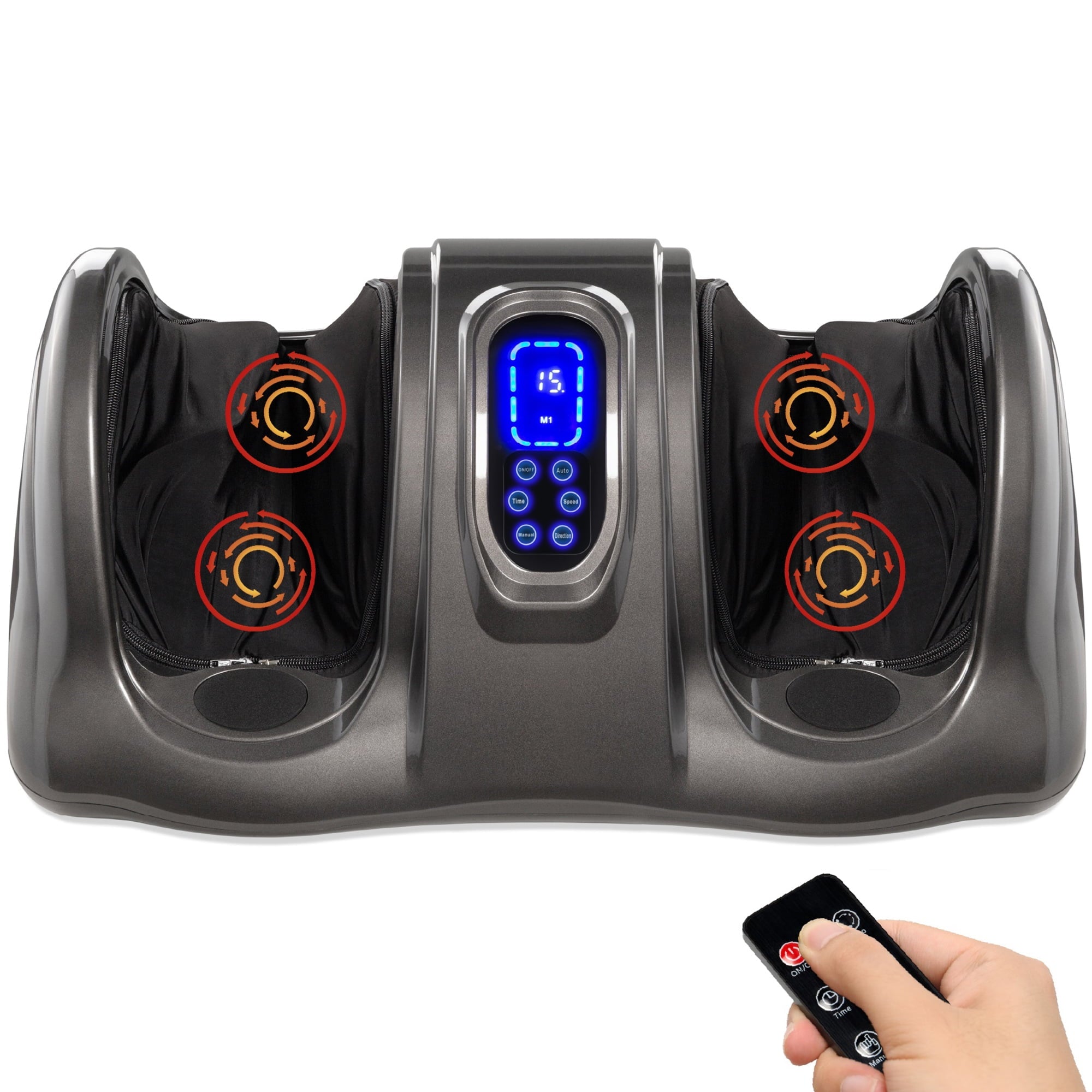 Therapeutic Kneading & Rolling Shiatsu Foot Massager w/ High Intensity Rollers, Remote - Gray