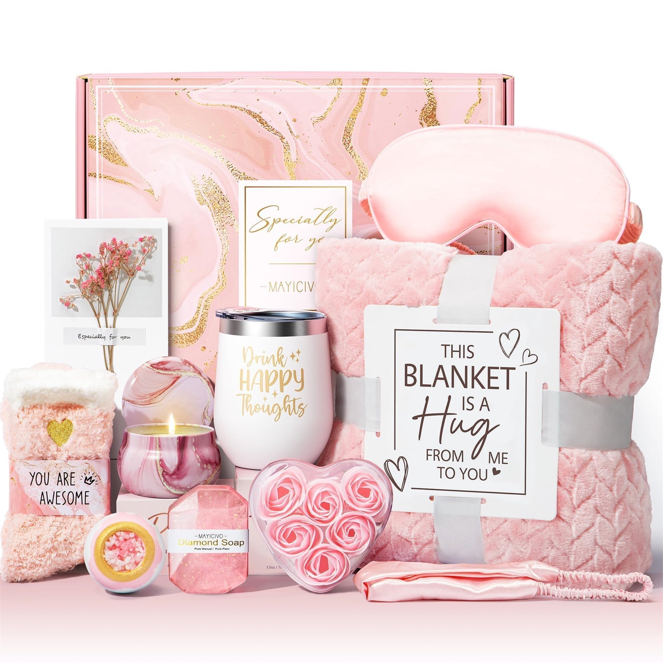 for Women, Self Care s Get Well Soon s, Rose Relaxing Spa Bath s Sets with Flannel Blanket, Unique Mothers Day s for ...