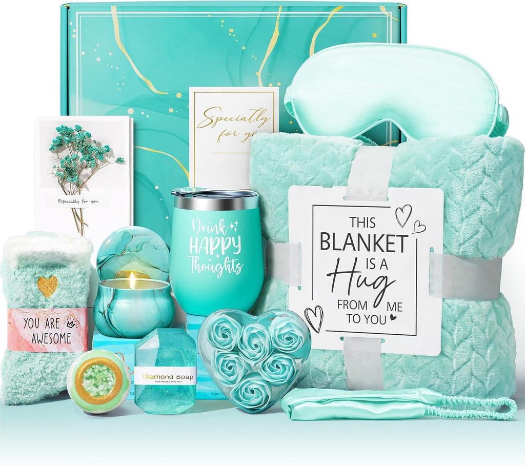 for Women Self Care Get Well Soon , Ocean Relaxing Spa Basket Care Package w/ Luxury Flannel Blanket, Unique Mothers ...