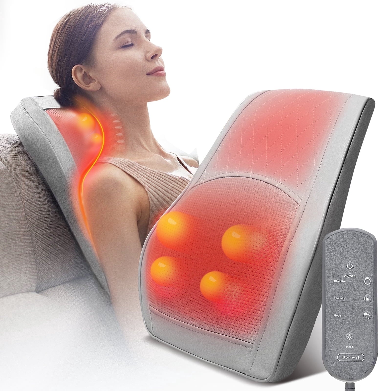 & Back Massager with Heat 3D Deep-Kneading Shiatsu Pillow, Gray Gift for Mom & Dad