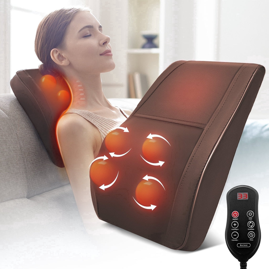 & Back Massager with Heat — Shiatsu Deep-Kneading Massage Pillow, Black — Gift for Women & Men