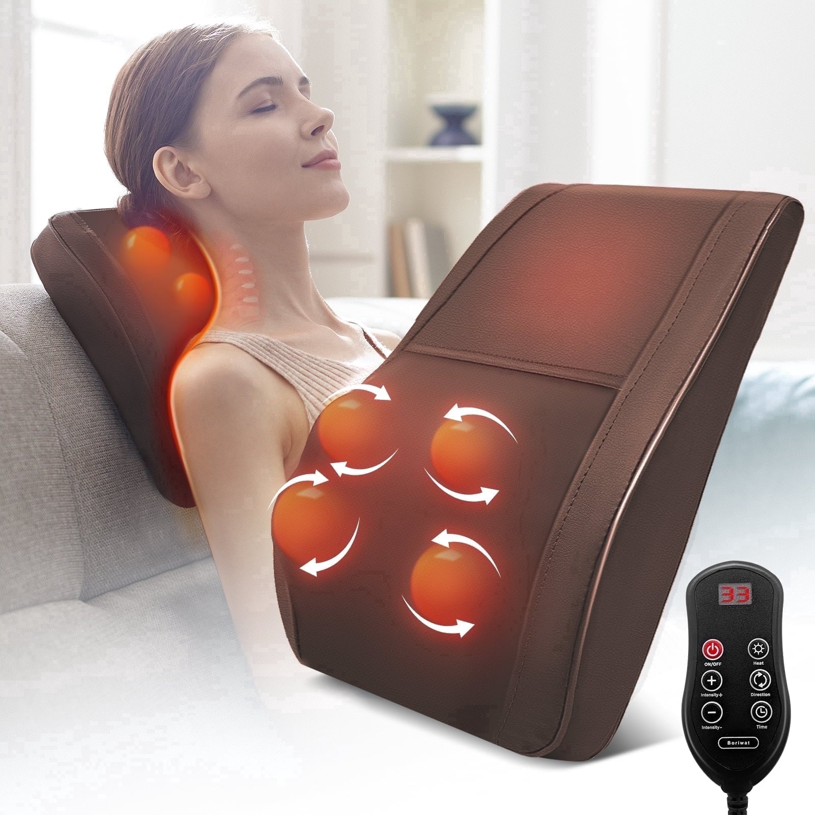 & Back Massager with Heat — Shiatsu Deep-Kneading Massage Pillow, Black — Gift for Women & Men