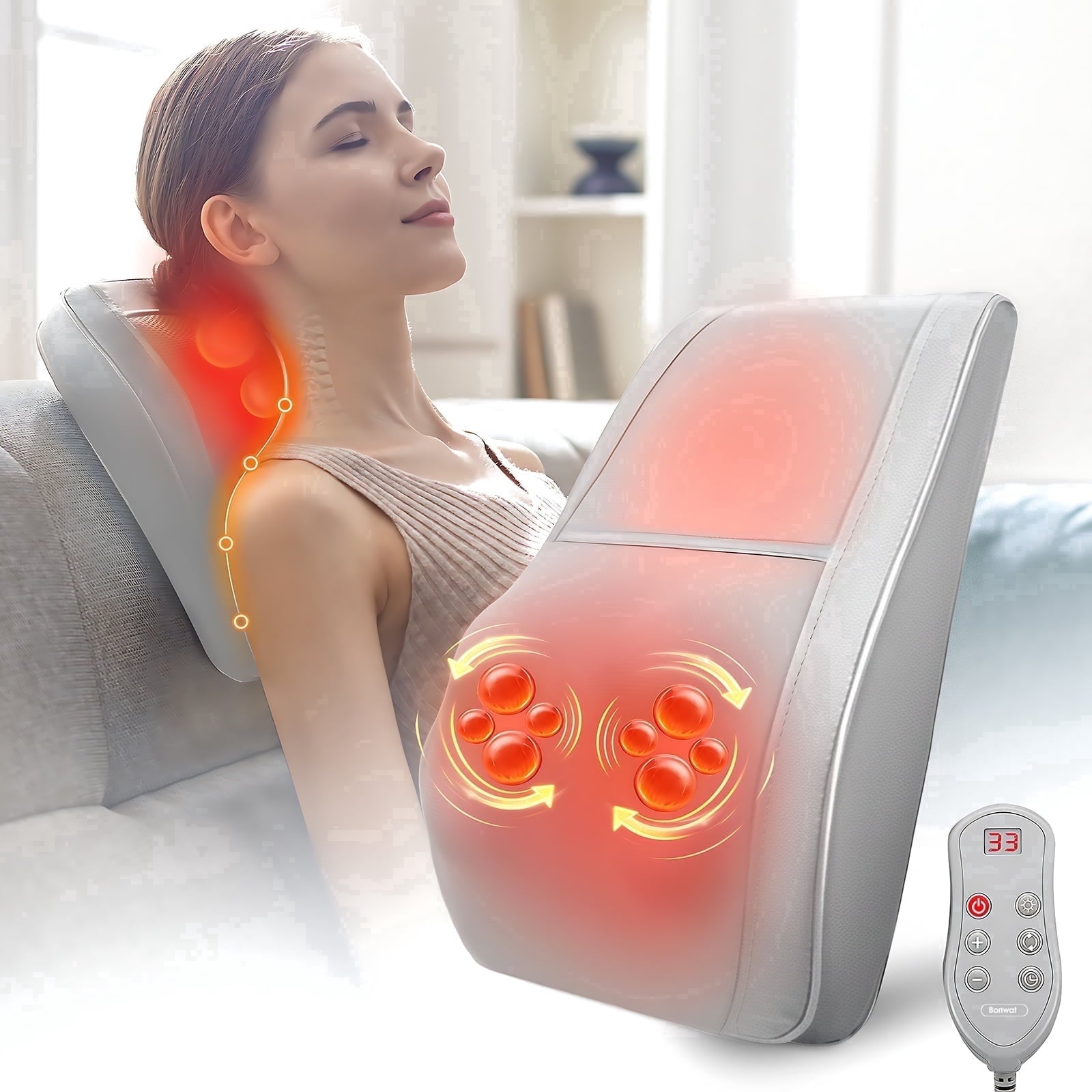 and Back Massager with Heat, Shiatsu Deep-Kneading Massager for Chairs, Car, Gift for Women & Men