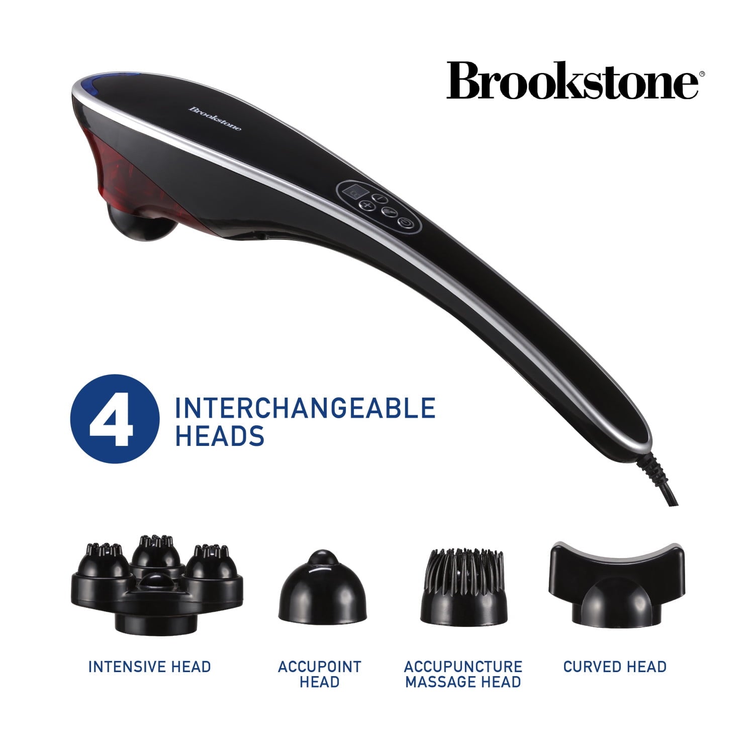 Body Massager, 4 Vibration Modes, 5 Interchangeable Heads, Black