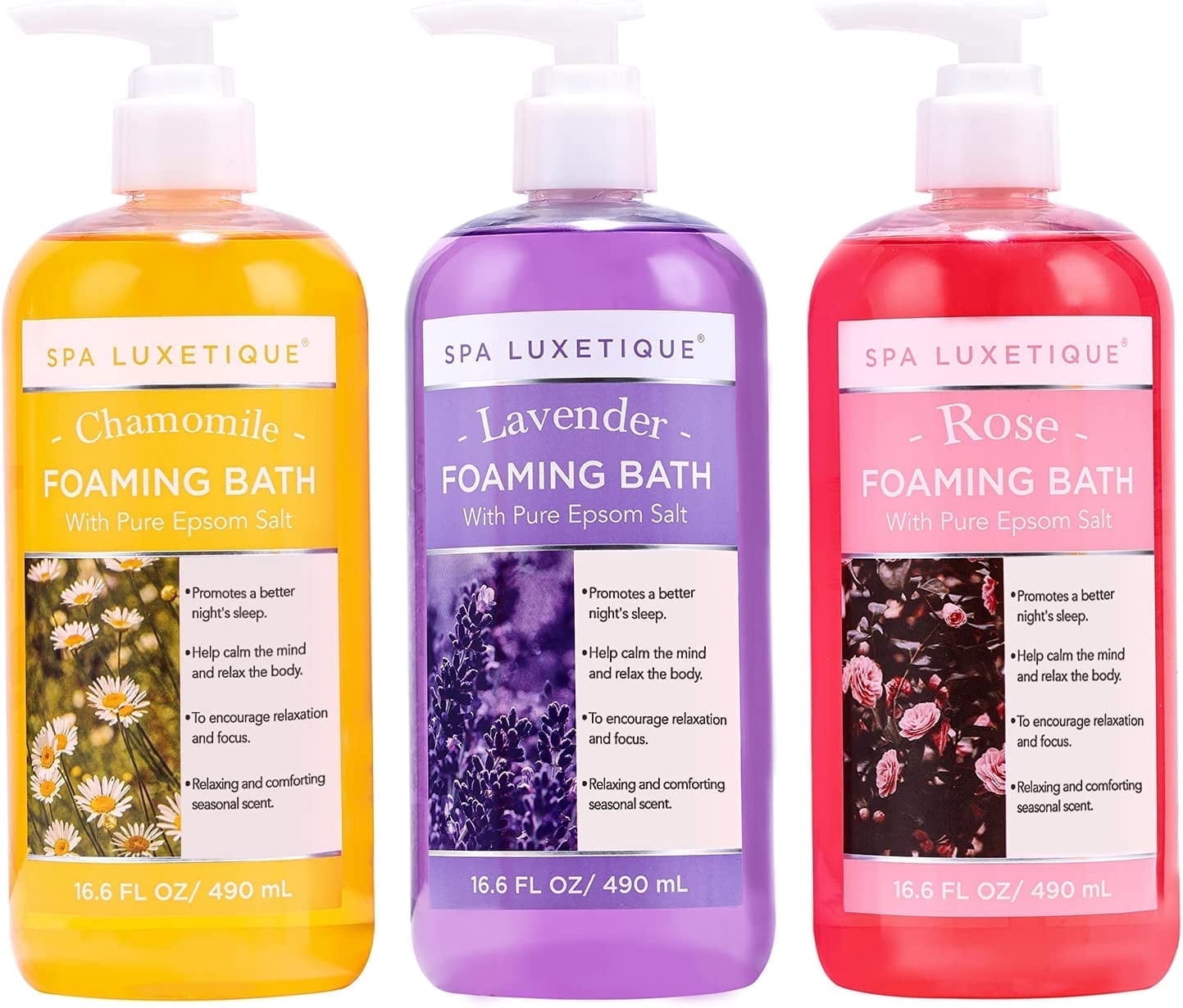 with Pure Epsom Salt - Chamomile Rose Lavender Set, Relaxing Holiday Birthady Gifts for Her, 3 Pack 49.8 fl oz