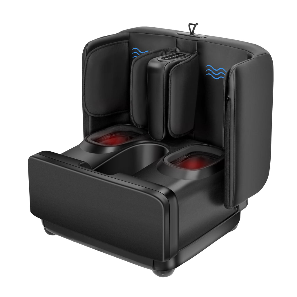 2 in 1 Foot Massager Machine & Ottoman Foot Rest Shiatsu Calf and Foot Massager with Heat Black