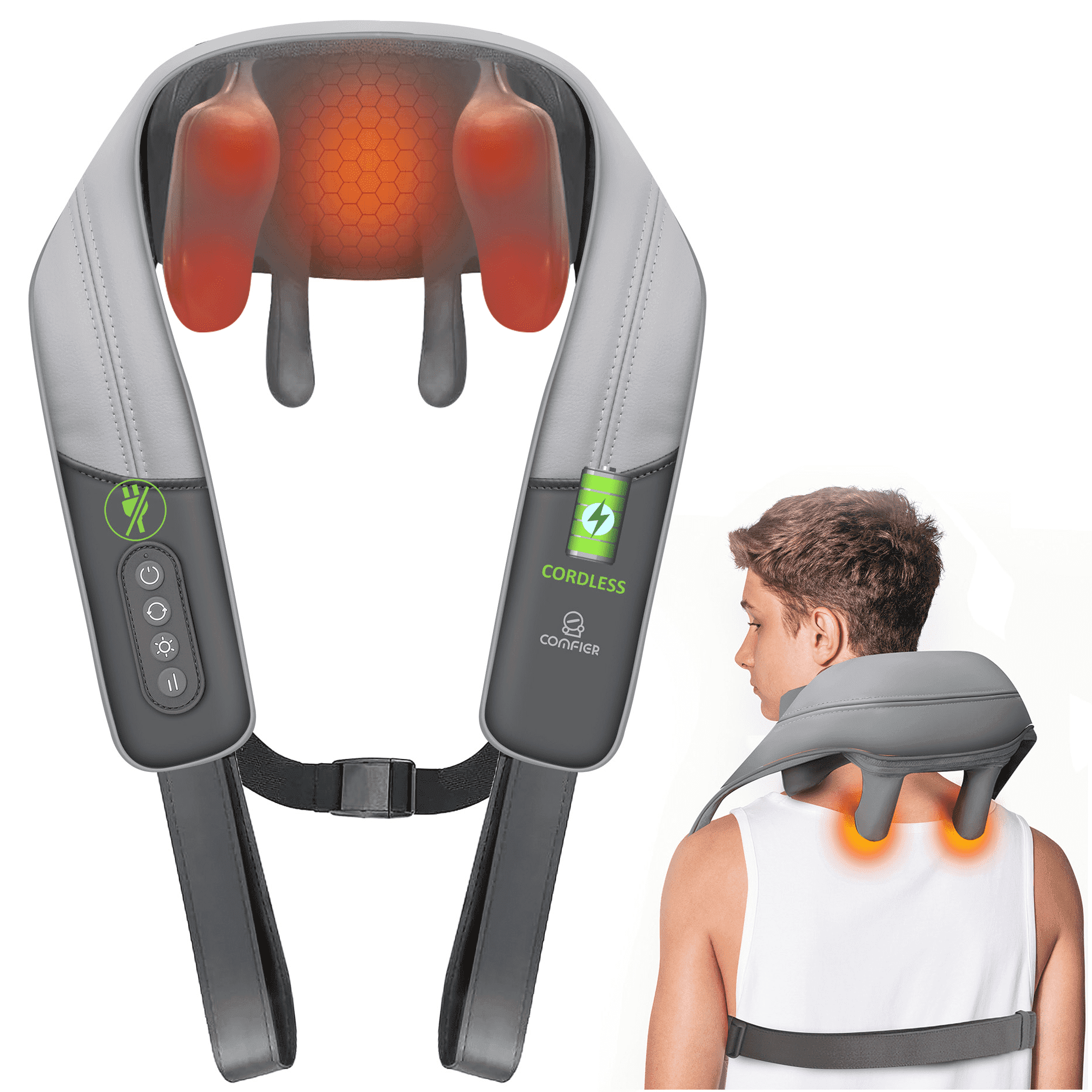 Neck and Shoulder Massager with Heat, Shiatsu Kneading Back Massagers for Pain Relief