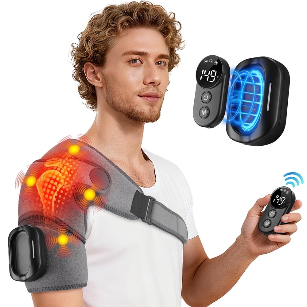 Massager, Heating Pad, Shouder Massage Brace with 5 Heating & Vibration, 3 Timing, 2 Extend Straps, Detachable Remote...