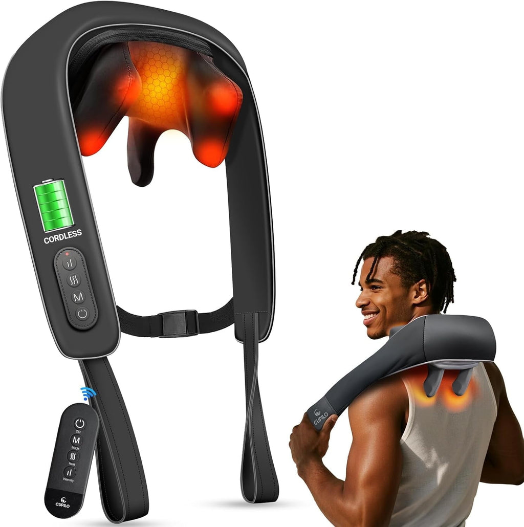 and Back Massager with Heat & Remote Control, 6D Cordless Electric Deep Tissue Kneading Massage Pillow for Shoulder L...