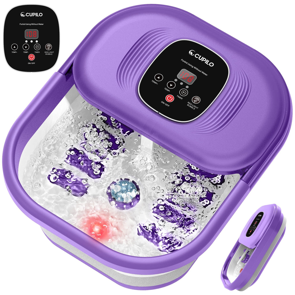 Bath Massager with Heat, Collapsible Soaking Tub for Soothe & Relax feet with Bubbles, Red Light and Rollers, Gifts